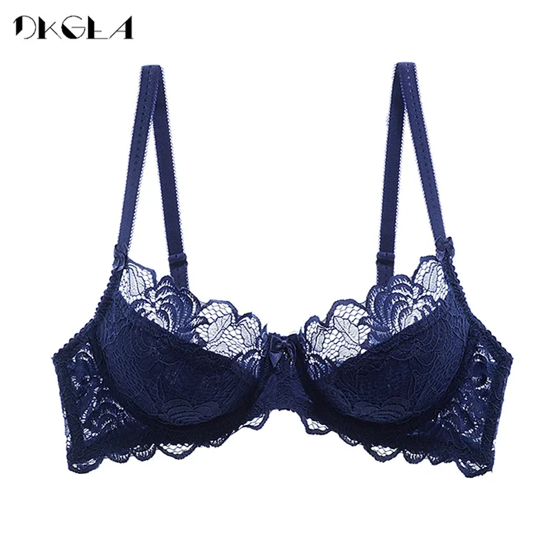 New Hollow Sexy Bra Blue Ultrathin Underwear Plus Size C D Cup Women Transparent Bras Lace Lingerie Gray Brassiere Embroidery