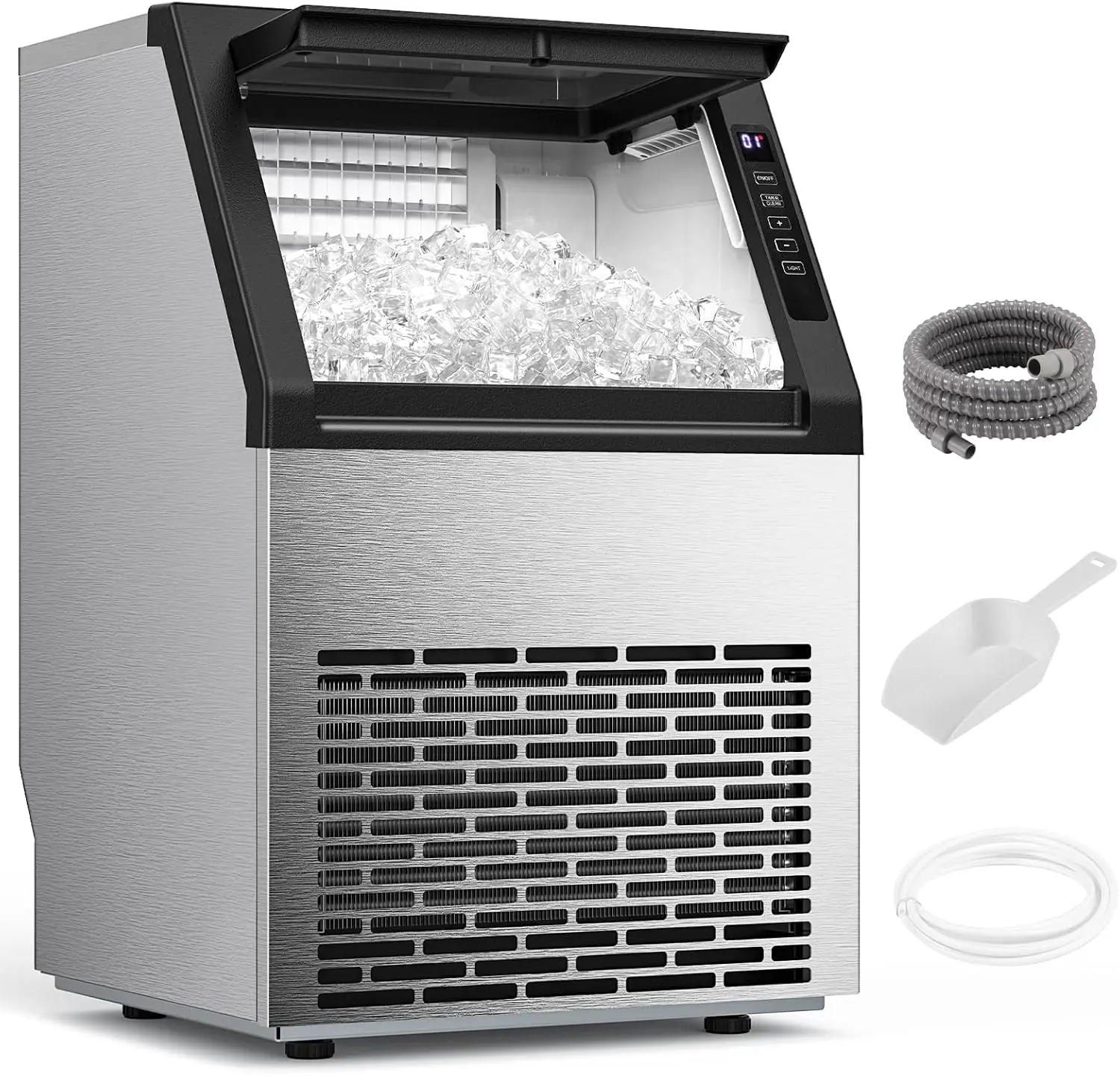 

Electactic Commercial Ice Maker Machine,80lbs/24H Stainless Steel Ice Machine,24lbs Storage, Auto Self-Cleaning