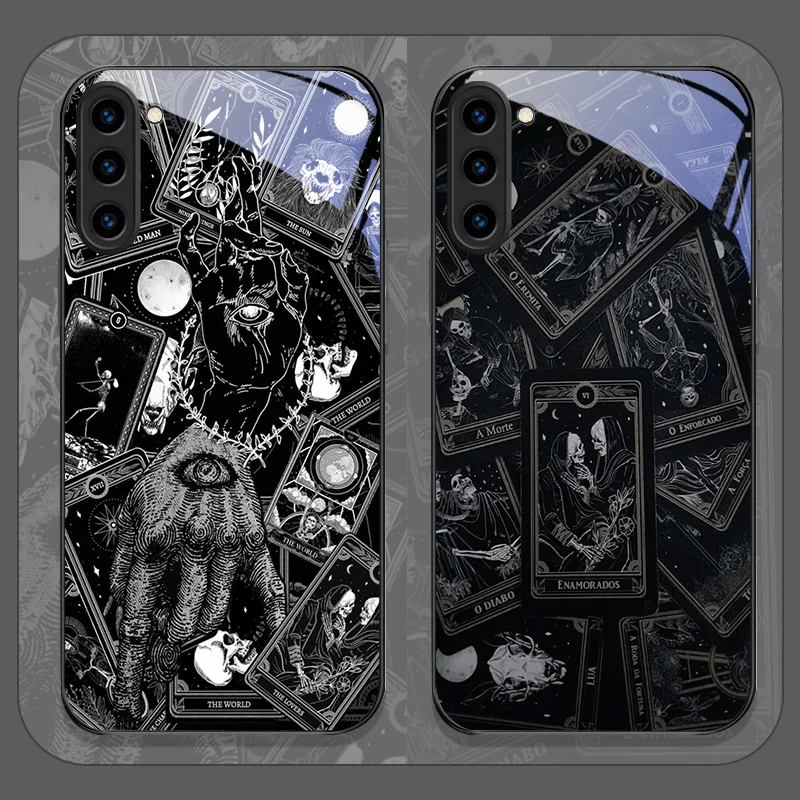 Vintage Gothic Tarotkarten Bedruckte Gehärtete Glas-Handyhülle für Samsung Galaxy S26 S25 Ultra S24 S23 Plus S22 S21 FE S20 Schutzhüllen