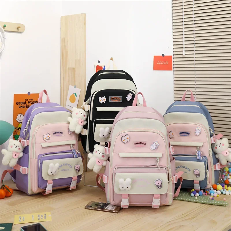 2024 neue 5 teile/satz neue Frauen Ins Student Universität Rucksack Schult aschen Teenager Mädchen Schult asche Kawaii Rucksack