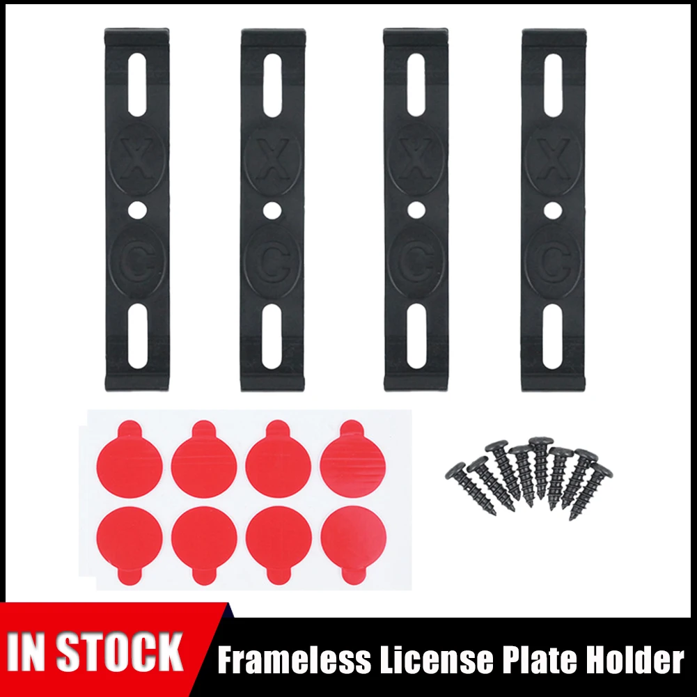 Frameless License Plate Mount 4PCS Weather-Proof Frameless License Plate Frame Car Tag Frame For Front/Rear Car Tags Exterior