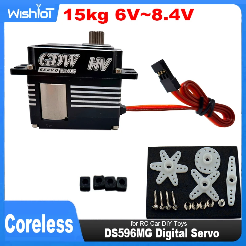 Ds596mg servo digital coreless aço engrenagem hv gdw 15kg 0.085s 70e asa fixa robô rc escudo de metal completo avião de controle remoto