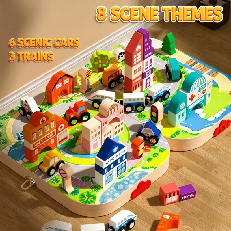 Wooden Building Blocks Toys for Kids City Construction Car Train DIY Assembly Geometric Montessori Educational Interactive Toys