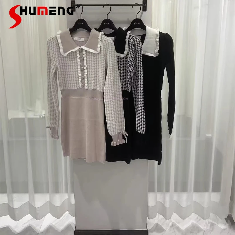 

Japanese Sweet Fashion Knitted Long Sleeve Dress Op Spring Autumn New 2025 Girl's Women's Slim Fit Elegant Knitted Mini Dress