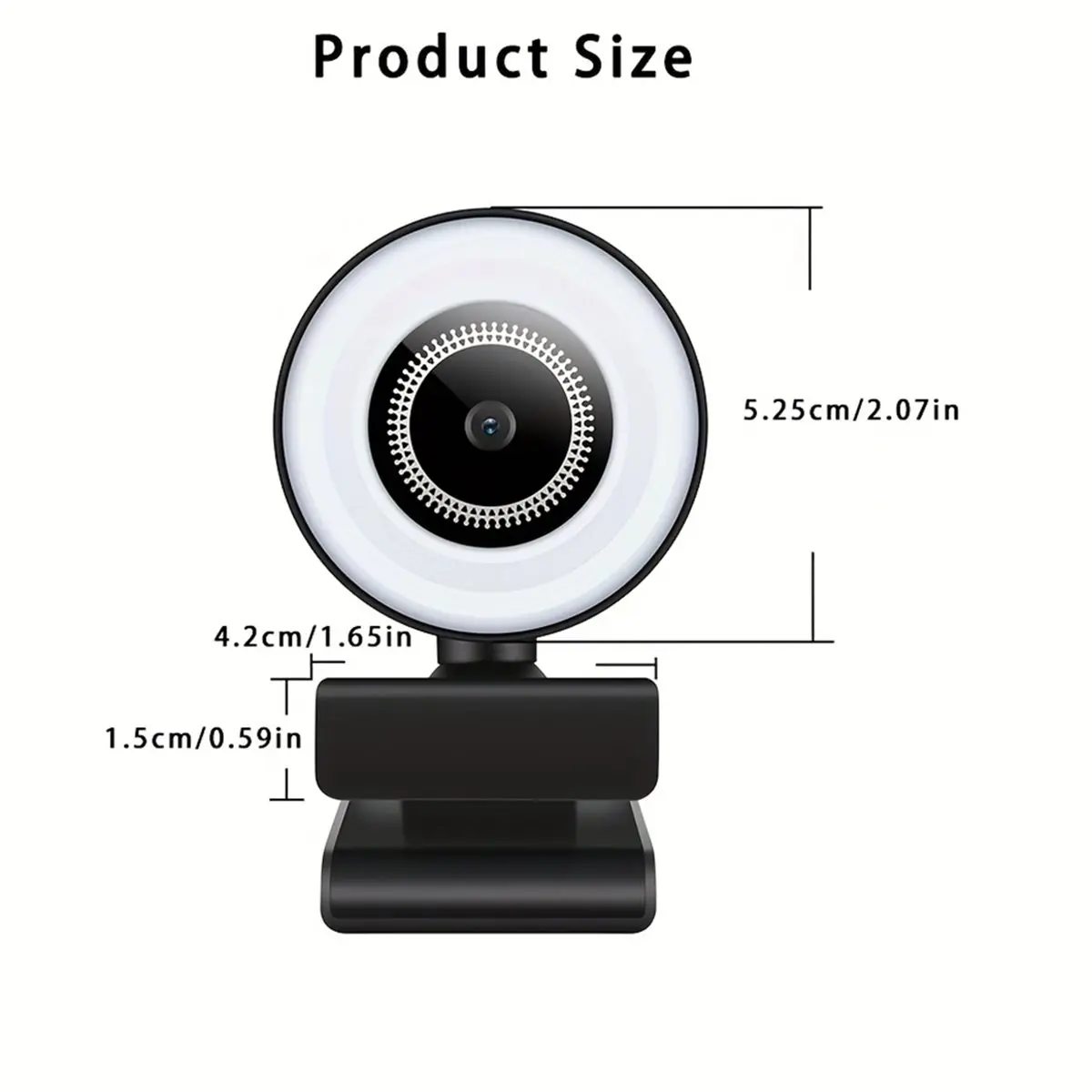 goodidea 1080P FHD USB Webcam with Ring Light, Fixed Focus, 360° Rotation, Plug & Play for Streaming, Video Calls