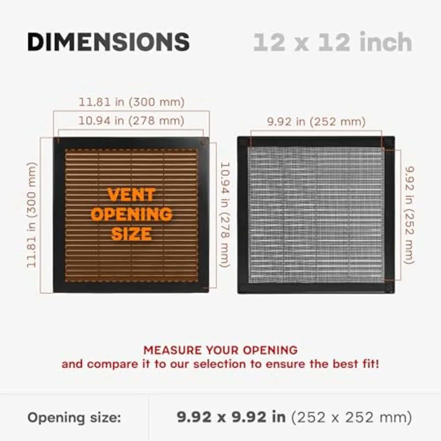 Inch Opening Measurement/ Square Vent Eternal Grille with Protective Mesh - Lightweight Plastic Register/ Cover Indoor Outdoor