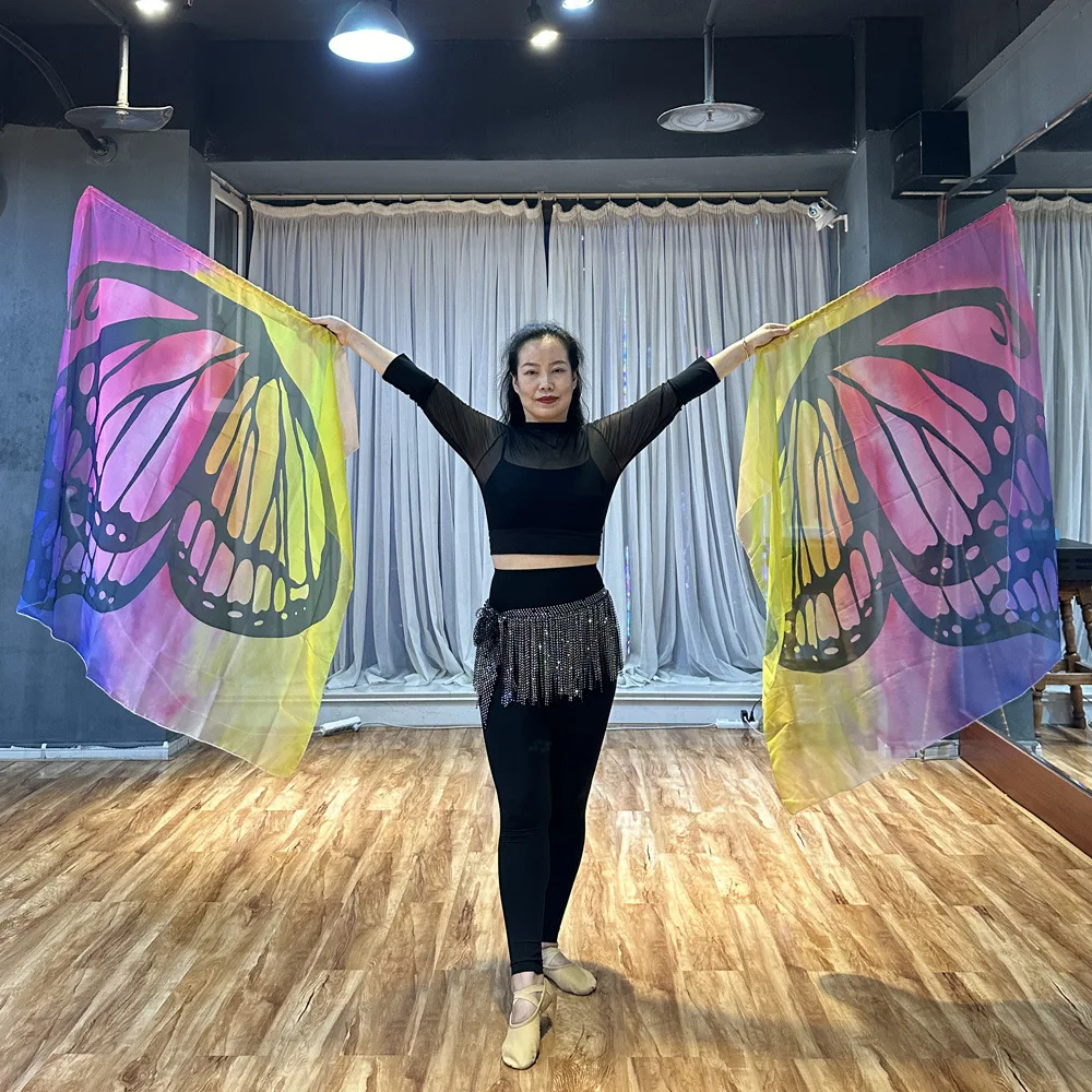 

One Pair 100*120cm Belly Dance Accessories Flags Gradient Color Flag For Adult Stage Performance Practice Props Praise Dance
