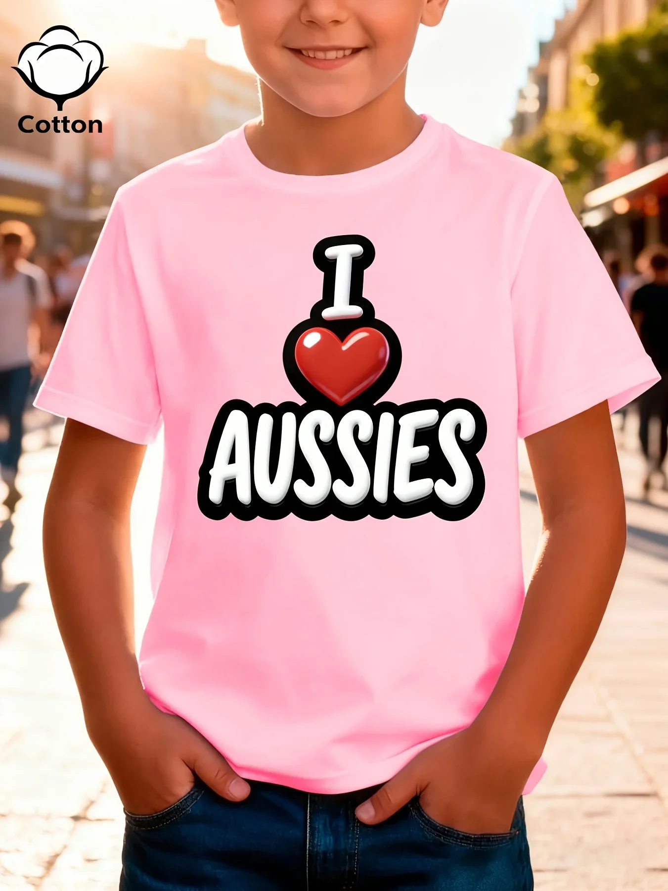 I Love Australian Summer Children's Clothing Fashion T-shirt Double-sided Printed Children's T-shirt Casual Parent-child Top
