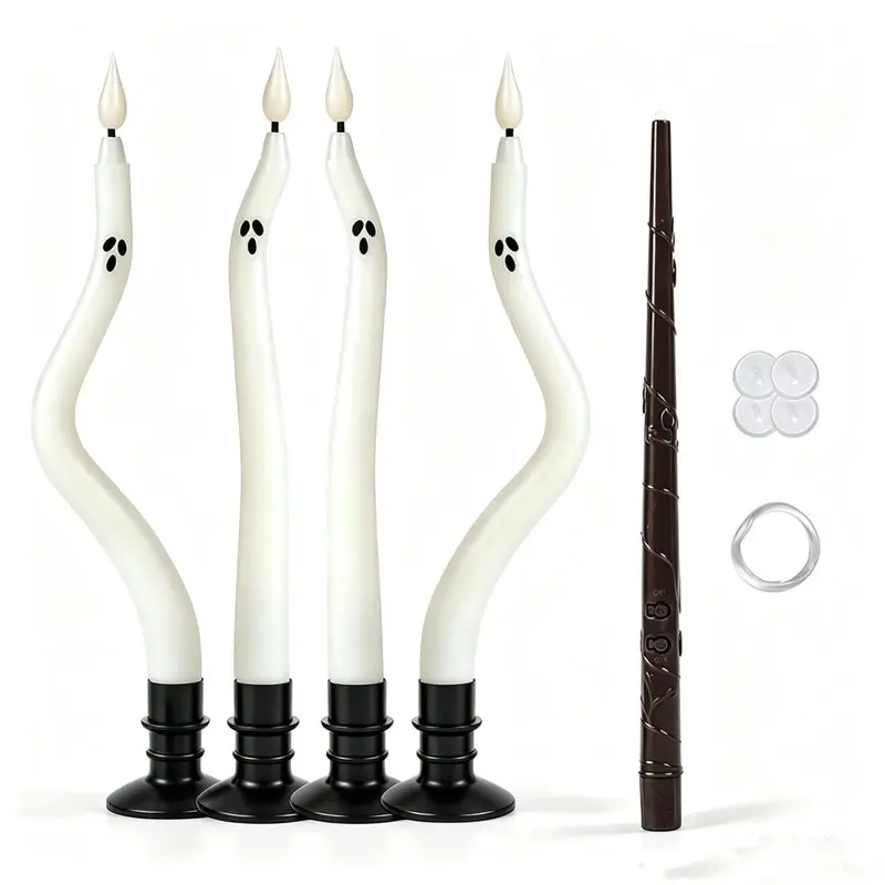 VELIF-For Halloween Candles Ghost Flameless Taper With Remote Control 3D Wick Flickering For Decorations