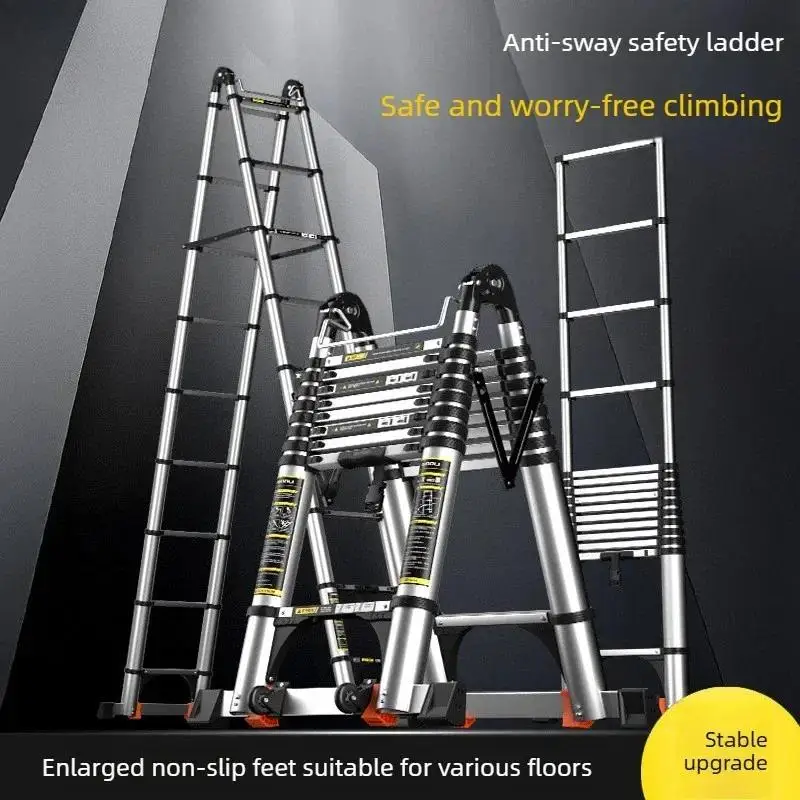 Reinforced and thickened aluminum alloy telescopic ladder, double-sided folding ladder, anti slip support, anti slip pedal