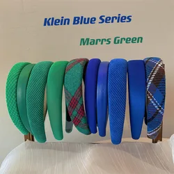 Klein Blue Headbands Forest Green Leather Twill Check Hairbands for Women Hair Accessories Girls Fashion Daily Headdress