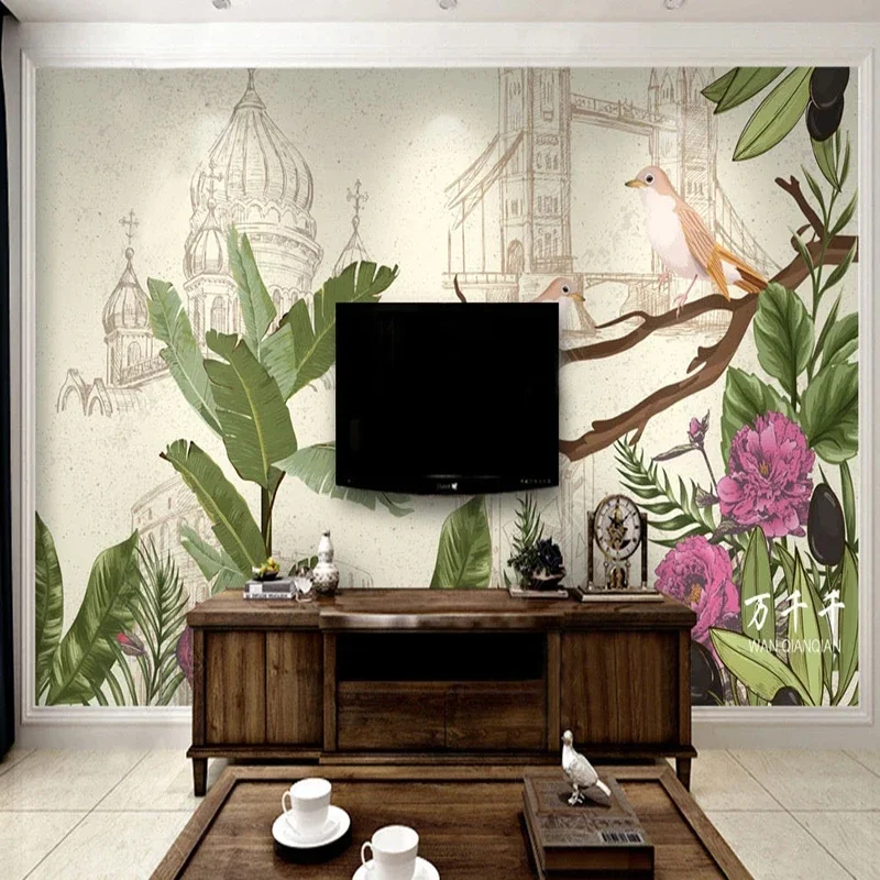 Custom Photo Wallpaper American Retro Urban Tropical Plant Mural Living Bedroom Dining Room Background Wall Decor Papier Peint