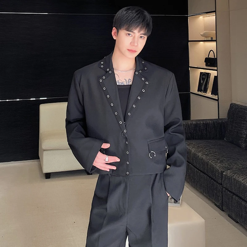 LUZHEN Metal Rivet Decorate Trendy Short Blazers Korean Original New Personality Elegant Men\'s High Street Suit Jackets LZ2223