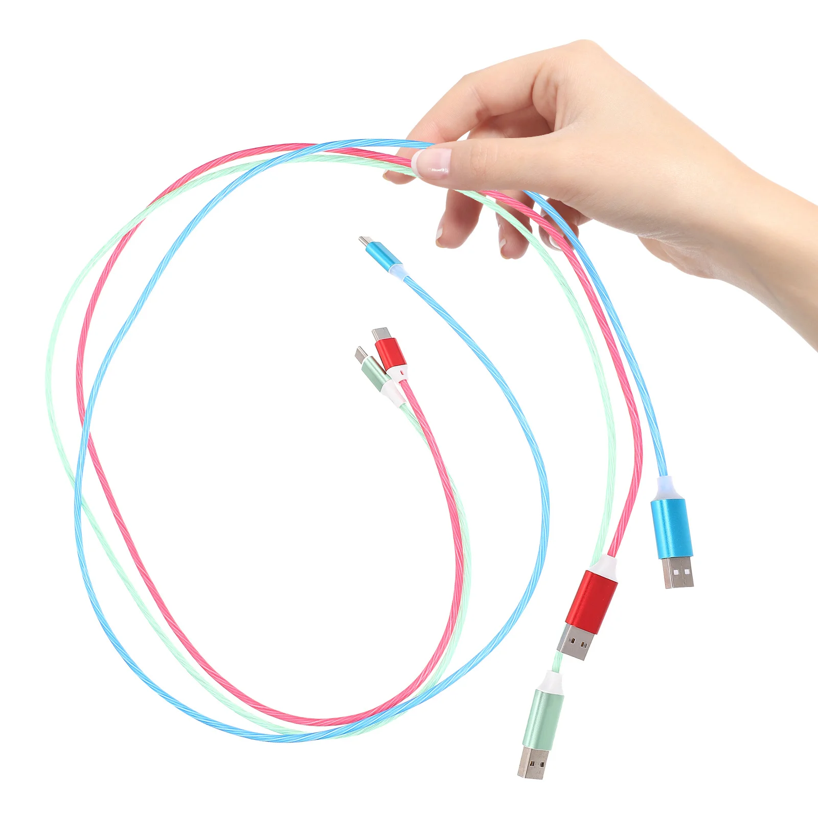 

3Pcs Type- Running Light Charging Cable for Fast Charge Glow Illumination Compatible with USB C Devices Smartphone Tablet