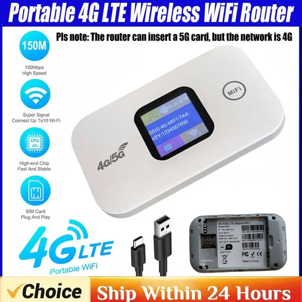 

4G LTE Portable Network Hotspot Device Wireless WiFi 150Mbps Mini Outdoor Hotspot Sim Card Slot 2100mAh Colorful LED Display