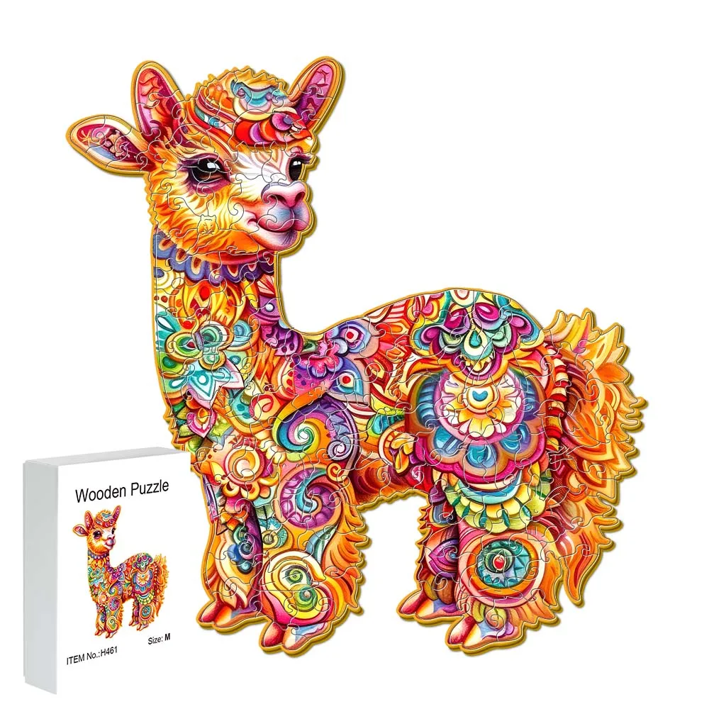 

Деревянный пазл из альпаки, подарочная коробка, изысканный подарок, головоломка неправильной формы в форме животного, рождественский персонализированный уникальный подарок для пожилых людей, семья
