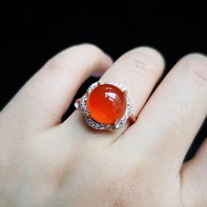 

Natural Ice Chalcedony Red Flower Rings for Women Creative Engagement Silver Inlaid Vintage and Elegant Wedding Jewelry gift