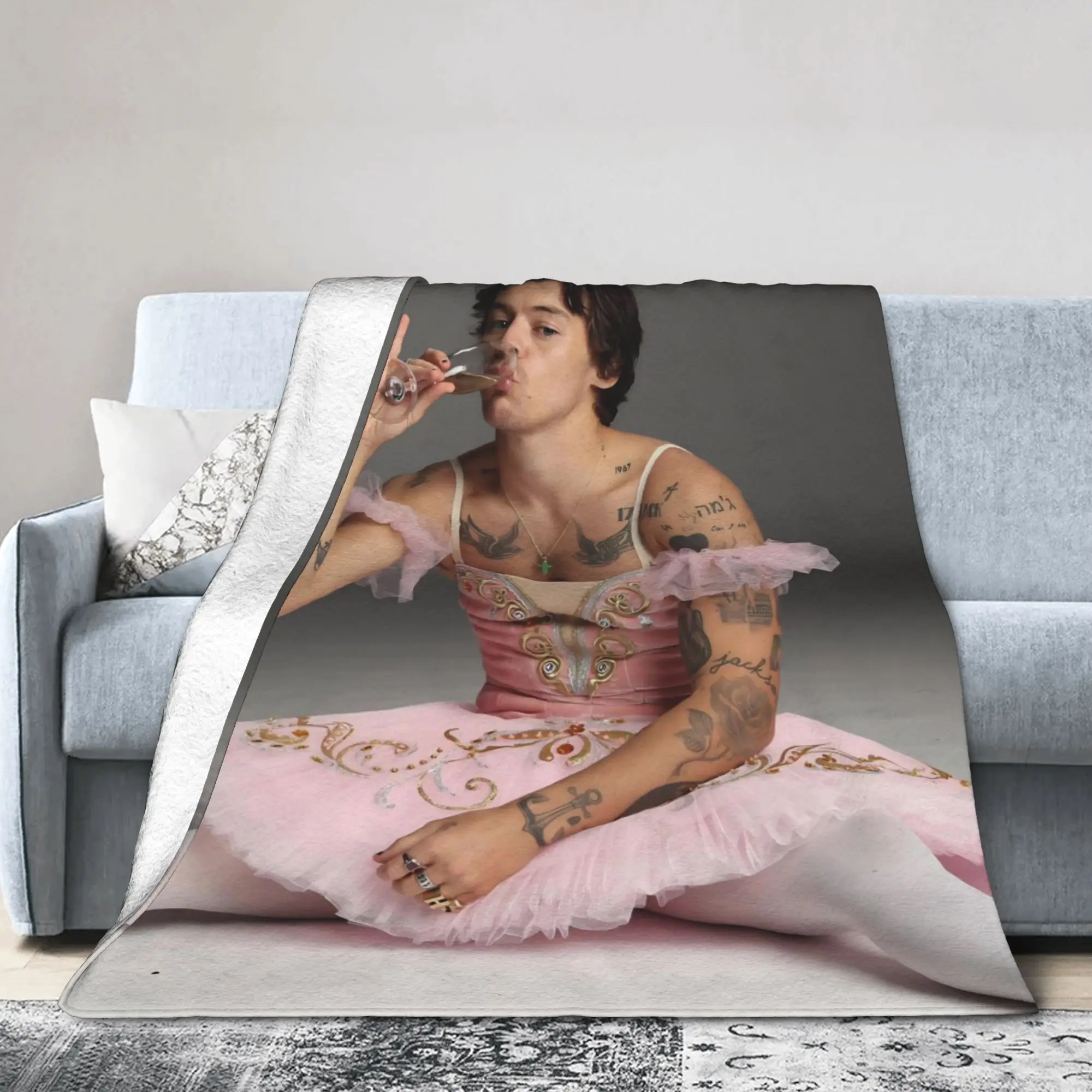 Ballet Kiss All The Time  Flannel Blanket Harrys Music Styles Awesome Throw Blanket for Bed Sofa Couch 125*100cm Bedspread