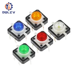 5PCS Reset Button Momentary Switch With Light 12x12x7.3 mm Green Red Yellow Blue White LED Illuminated Tact Switch 12*12*7.3 MM