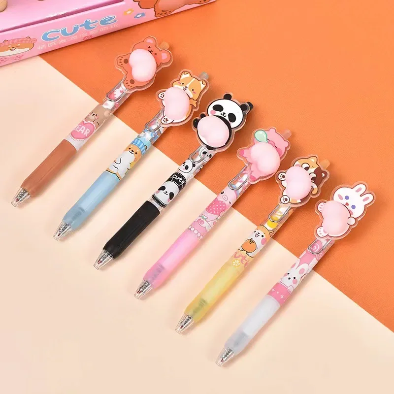 Bolígrafos Kawaii de Gel suave para glúteos, bonitos bolígrafos neutros de dibujos animados coreanos de 0,5mm, bolígrafos de firma de tinta negra, papelería, suministros escolares bonitos