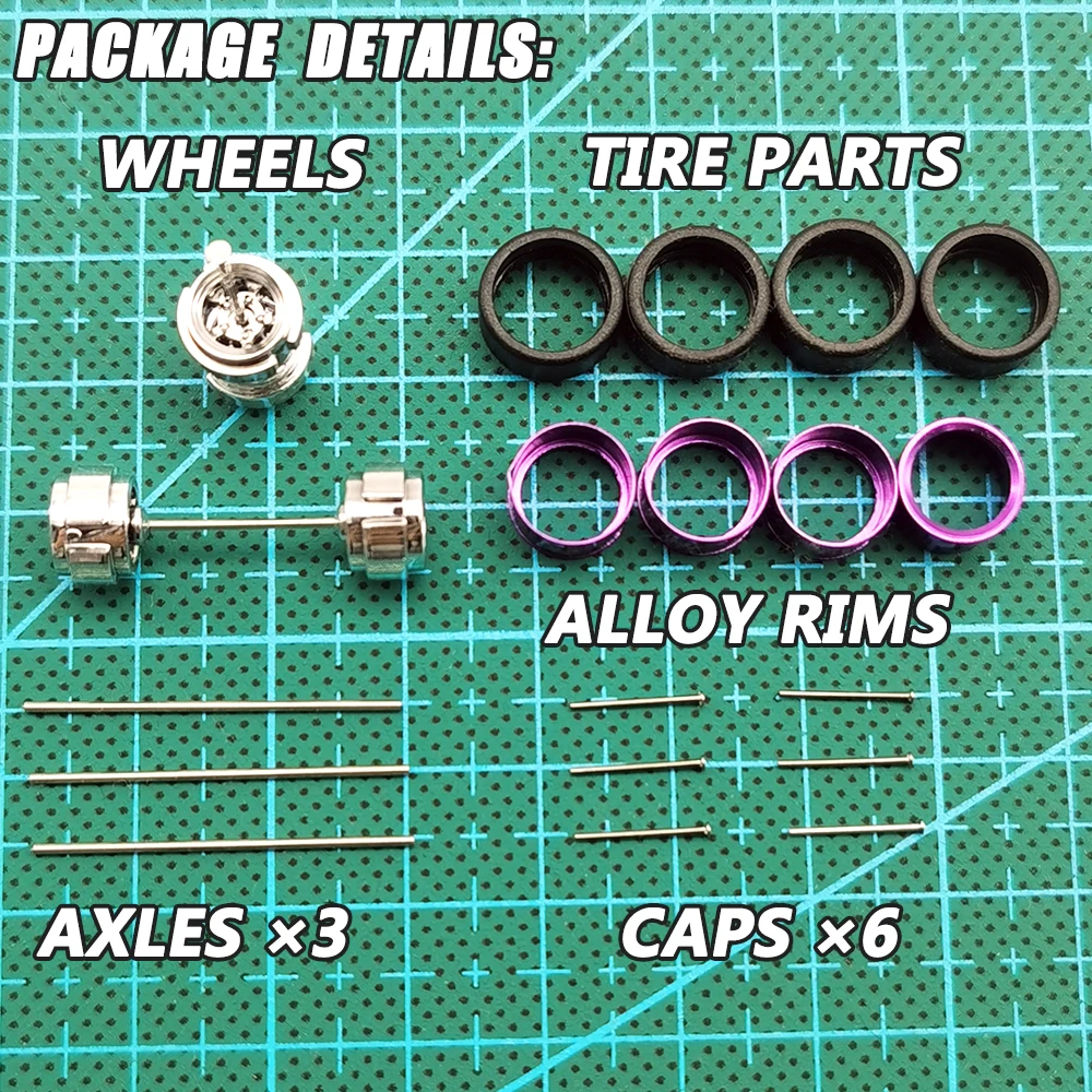 1/64 Wheels For Model Car with Rubber Tires Metal Rims Electroplating Refitting Parts for Hot Wheels MINIGT D:11mm 1 Set