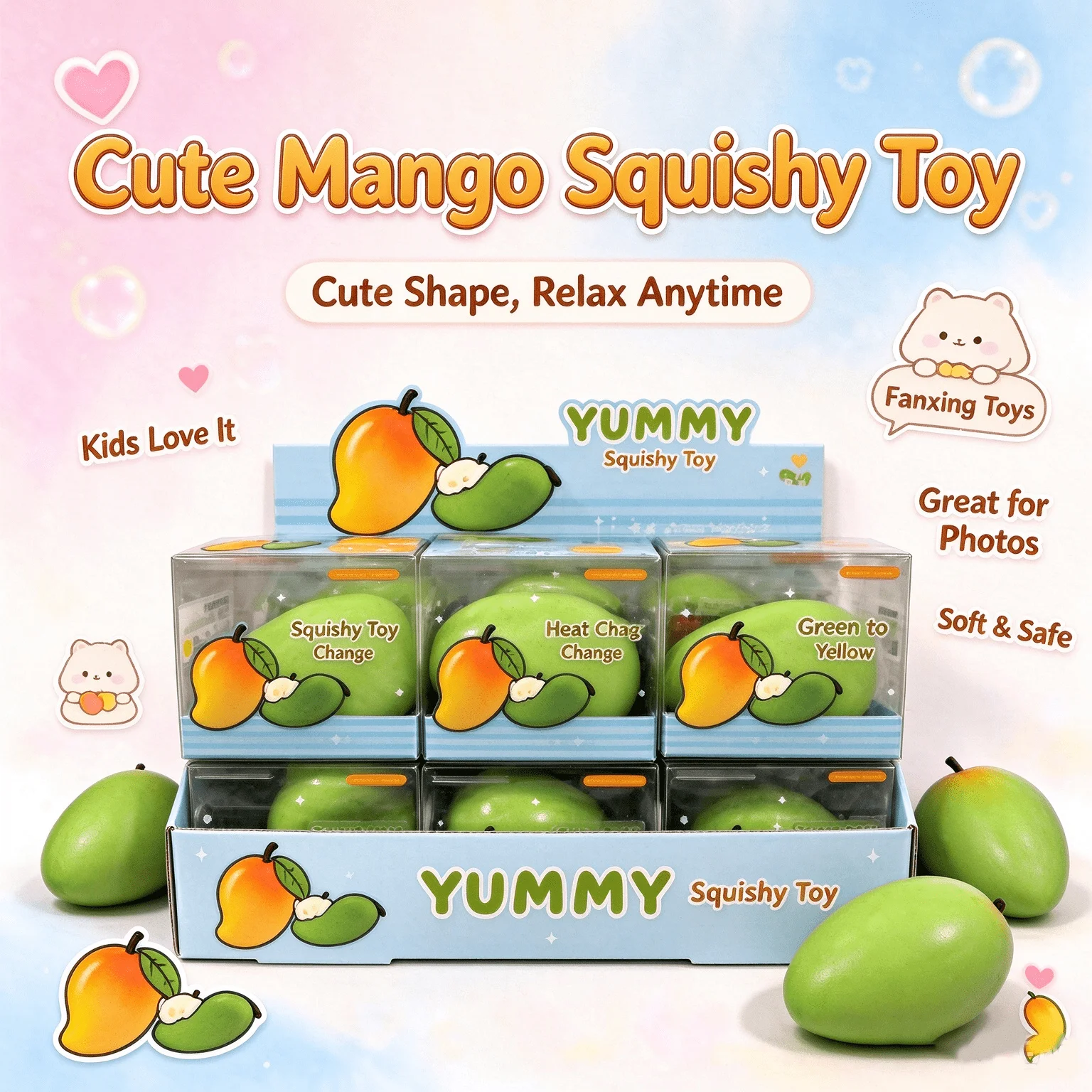 1/2Pcs Heat Change Mango Squishy DIY Handmade Fidget Toy Super Soft Temperature Color Changing Mango Squeeze Stress Relief Toy