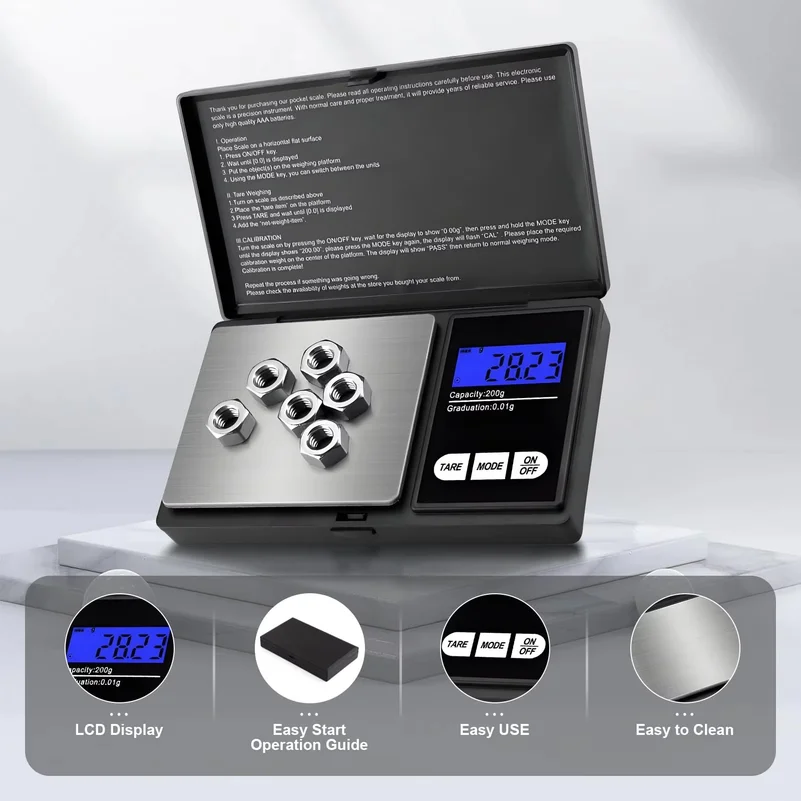 Mini Digital Pocket Scale 0.01g High Precision Stainless Steel Portable Jewelry Gold Gram Weight Balance Electronic Scale Tool