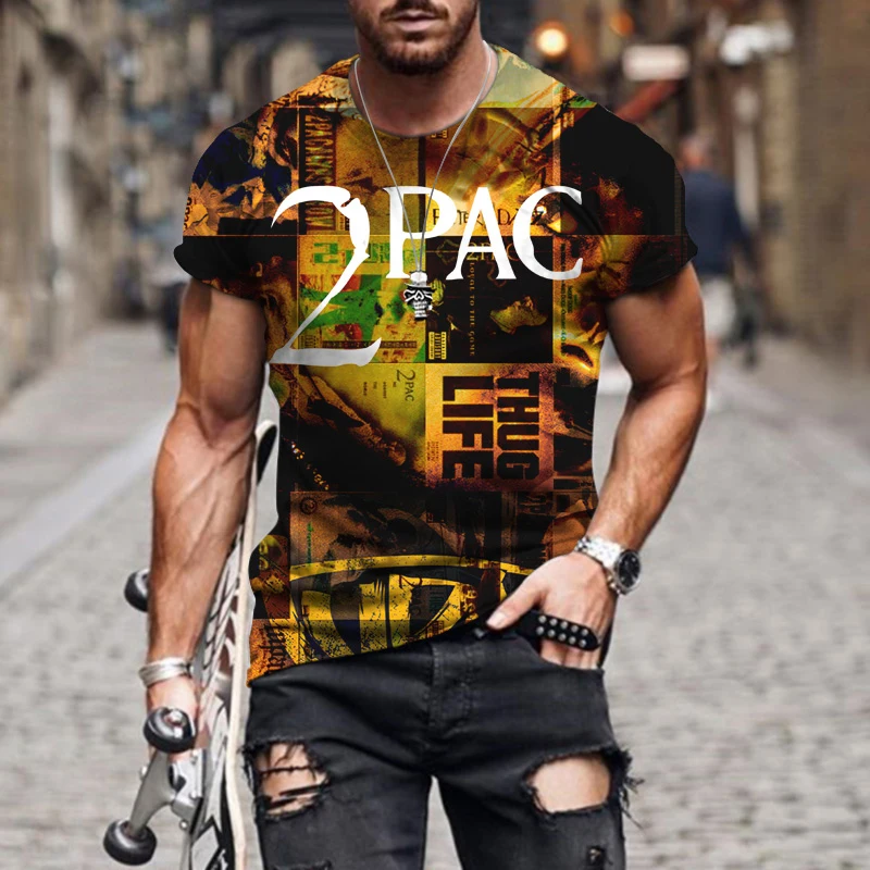 Tupac T Shirt Rapper 2 PAC West Coast Gangsta Rap Hip Hop Oversized Short Sleeve Tees Round Neck Breathable Streetwear Clothing