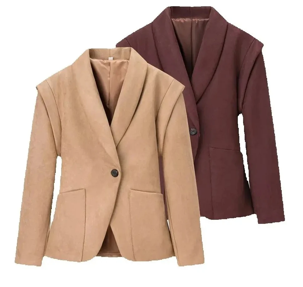 

Women's Suede Loose Jacket with Collar Long Sleeve Button Pocket Elastic Waist Autumn/Winter New Fashion Jacket