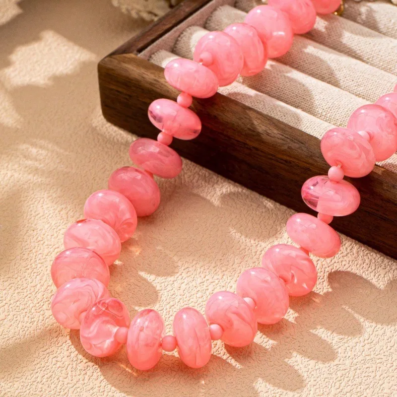 Colorful Beaded Necklace Multi Chain Stackable Clavicle Chain Exotic Neck Jewelry Birthday Gift for Women Travel Holiday Outfits