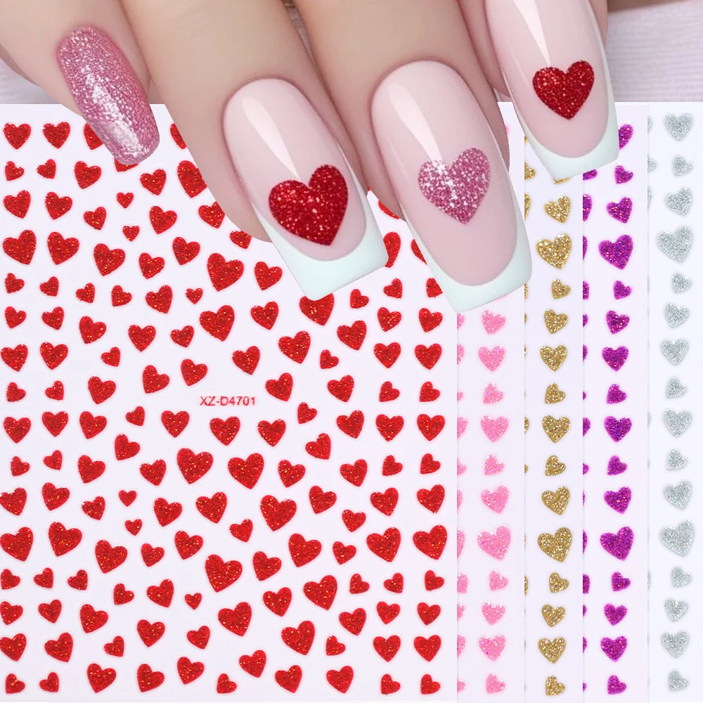 1 stücke Shiny Mini Liebe Patten Nail art Aufkleber Glitter Rot Lila Goldene Herz Nagel Aufkleber Frauen Süße Valentinstag maniküre