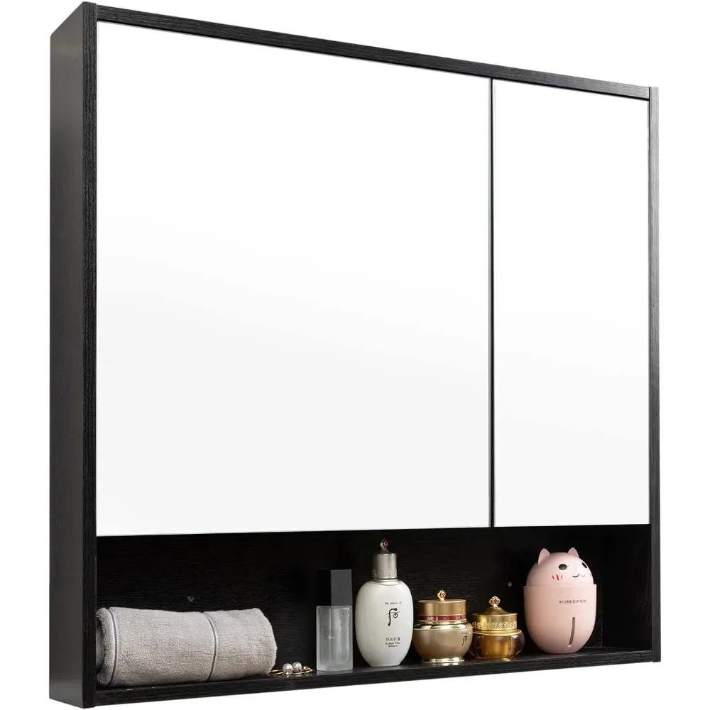 Mirror Cabinets,with Mirror and Shelves, Oversized Bathroom Wall Storage Organizer Over The Vanity, Toilet, Recessed or Surface