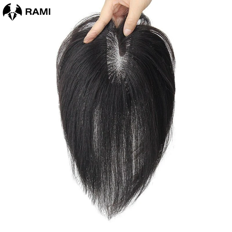 Women Topper Human Hair Accessories For Women One Piece Half Hand Woven Swiss Net Lady Natural Clips Wigs Curly/Straight Hair