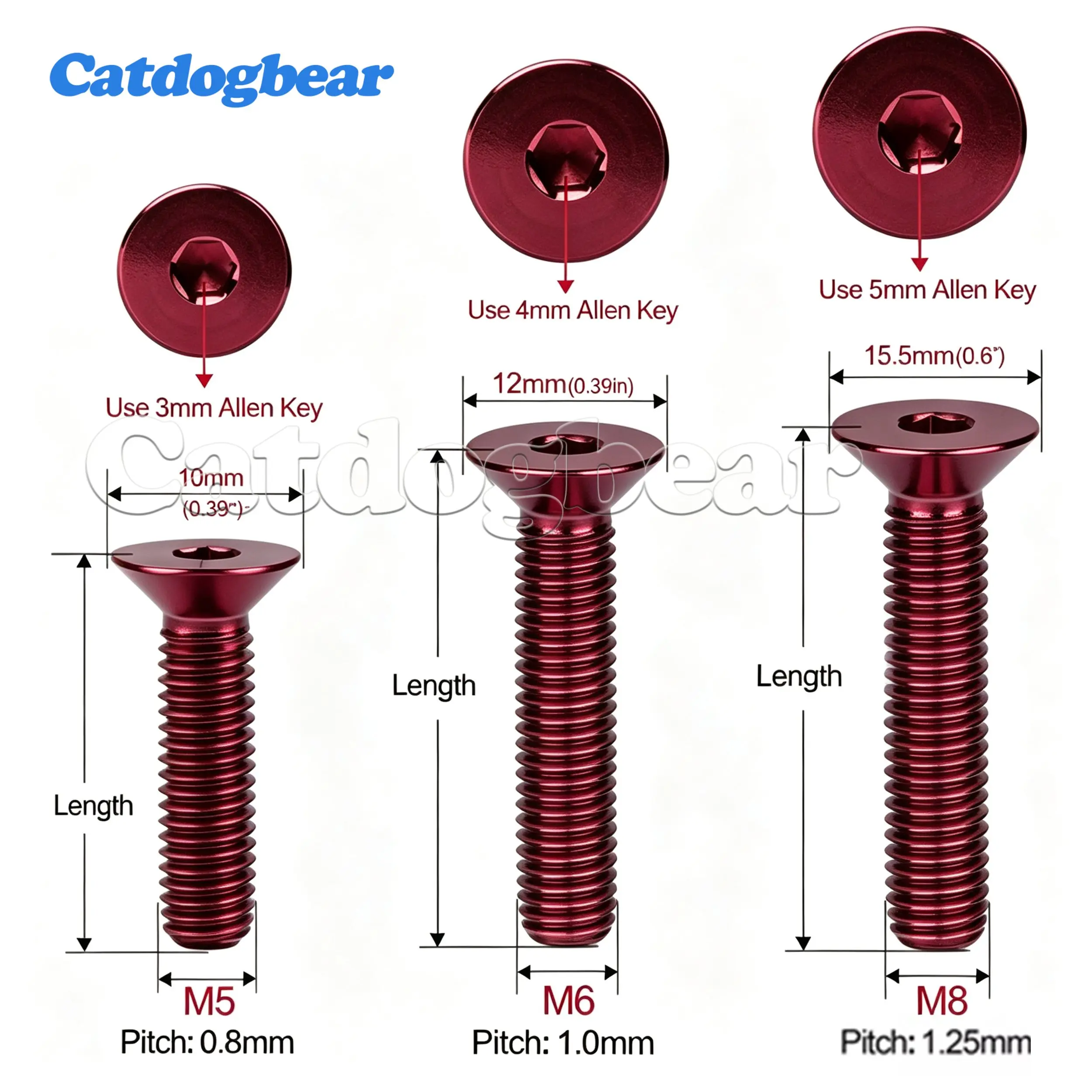 Catdogbear Titanium 1PCS M5 M6 M8X10--65mmAllen Key Flat Countersunk Head Screw