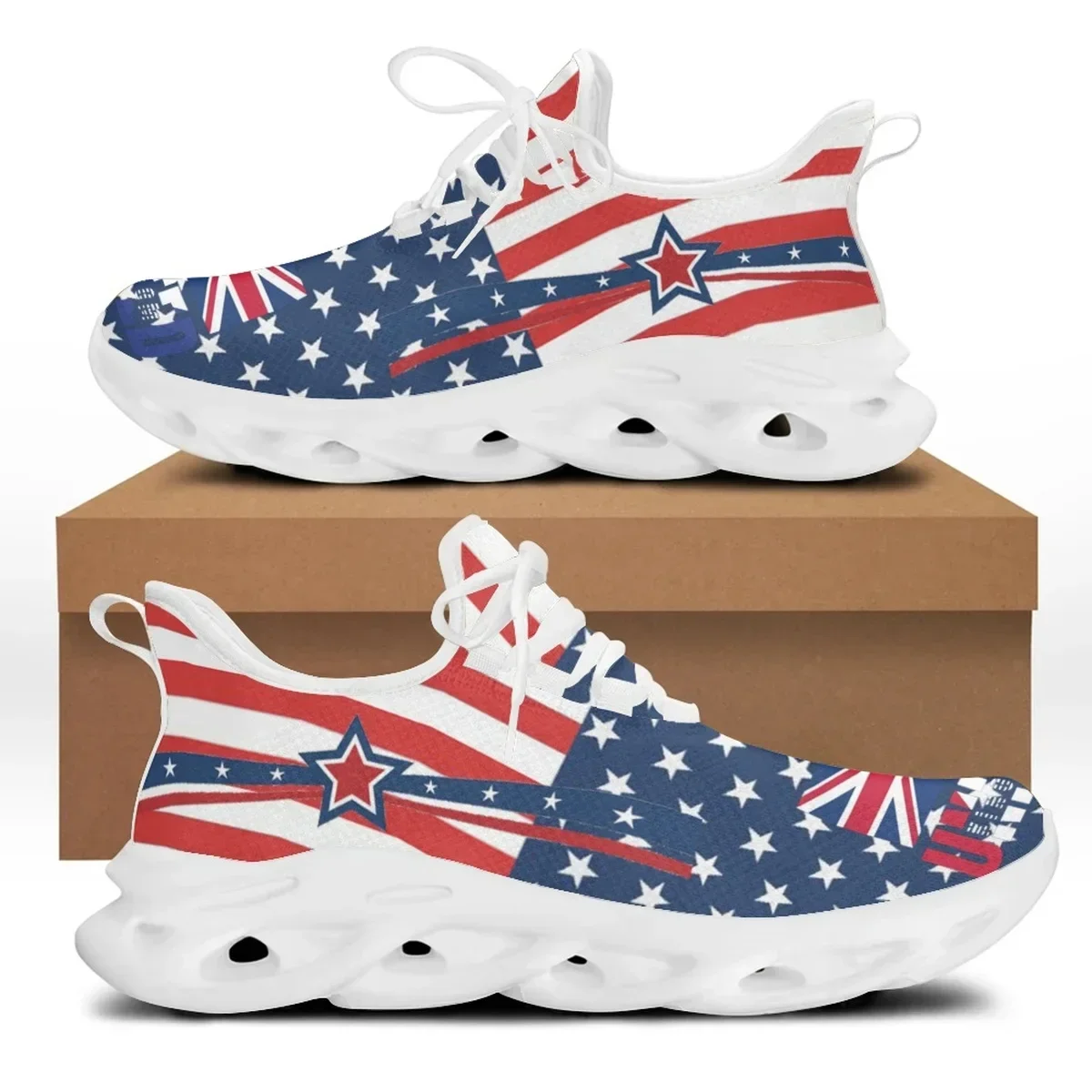 

CYWGIFT 2025 Hot Style Lace-up Mesh Sneakers Shoes for Women Fashion England Flag Printed Ladies Flats Shoes Light Chunky Shoes