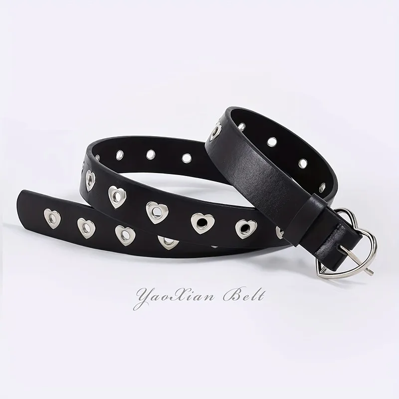Moda feminina vestido jeans cinto de couro do plutônio fivela de metal coração pino cintos senhora meninas lazer cintura