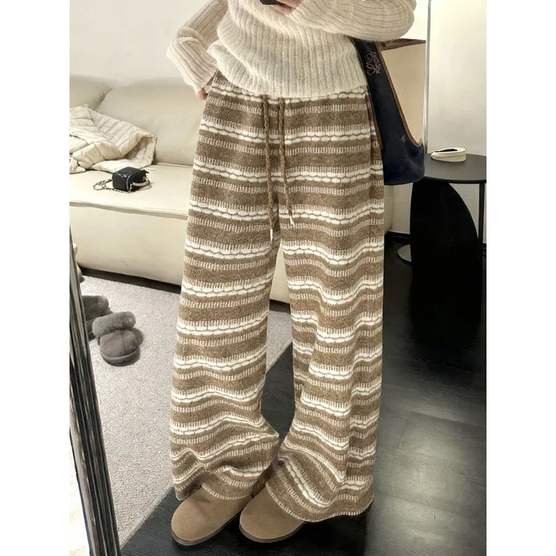 

Широкие брюки в американском стиле ретро с высокой талией и ленивым стилем, женские осенне-зимние 2022, новые прямые брюки в полоску с драпировкой