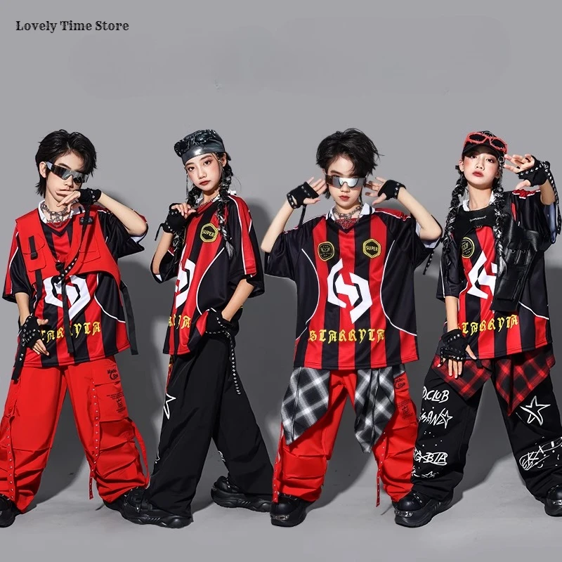 الهيب هوب بنين التباين قميص بولو سترة الشارع الرقص السراويل الفتيات K-pop جيرسي ملابس علوية مجموعات الاطفال الجاز ازياء الطفل الشارع الشهير