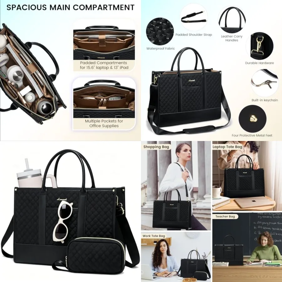 Laptop Bags for Women, Waterproof Work Tote Bag with Clutch, Professional Teacher Computer Purse Lightweight Shoulder Bag Trave