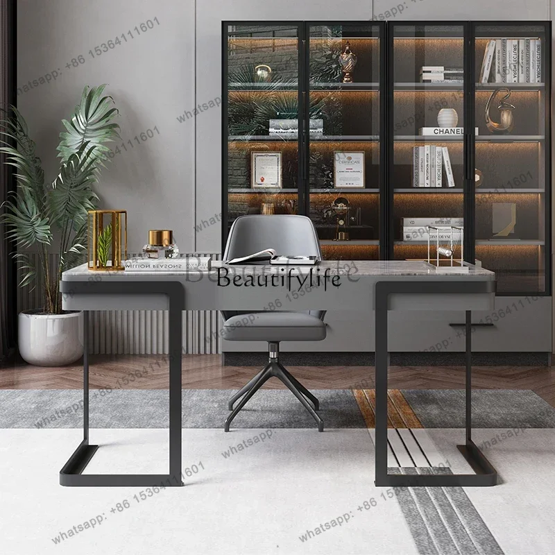 

FG28*Итальянский минималистичный стол из светлой каменной плиты в стиле лёгкой роскоши, современный простой офисный/учебный стол со стулом