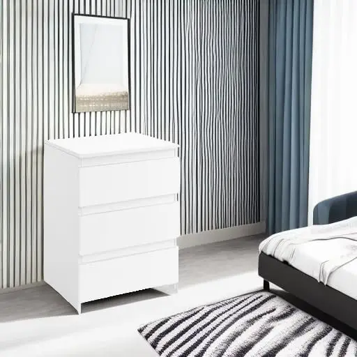 Small Nightstand with 3 Drawers, Bedroom Storage Dresser, White view 5