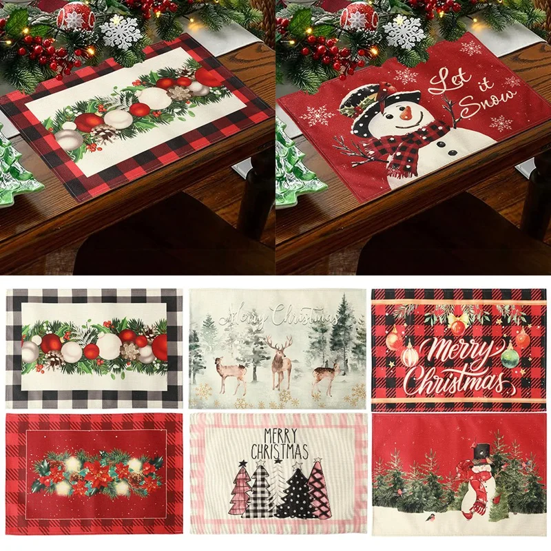 1/4pcs Linen Christmas Placemats Tableware Mat Christmas Decorations For Home Kitchen 2024 Xmas Navidad Noel NewYear Table Decor