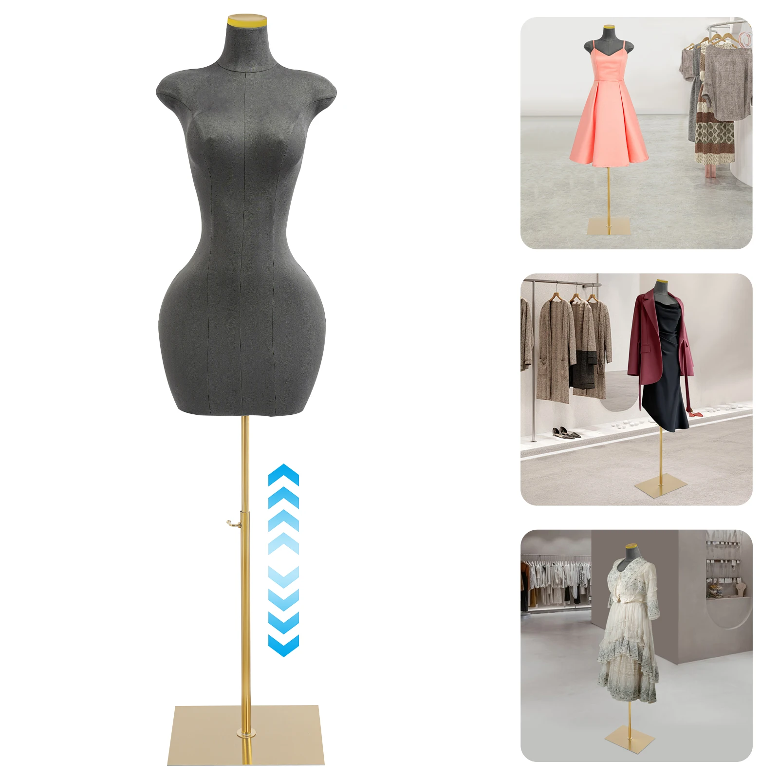 

Modern Floorstanding Female Mannequin Dress Form 150-210cm Adjustable Height for Boutiques, Clothing Stores