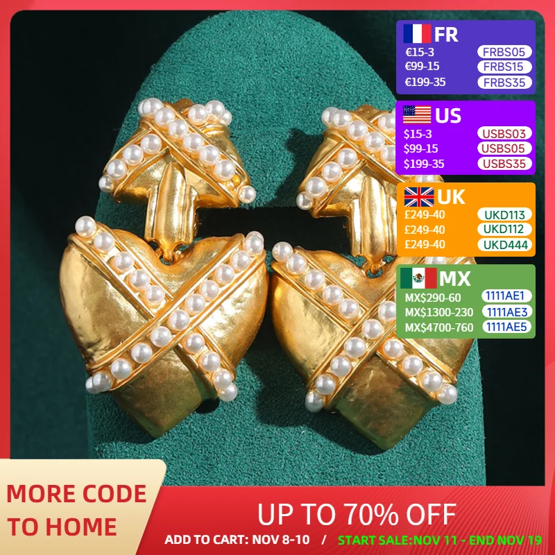 

Vintage Gold Color Love Heart Pearl Earrings Luxury Quality Jewelry Drop Gifts Valentines Gift For Girlfriend Woman Accesories