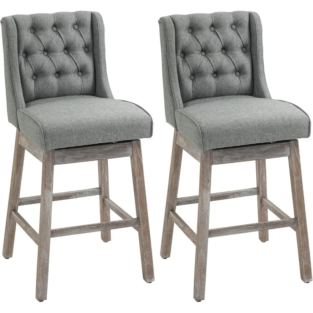 

Набор из 2-х серых предметов 180 ° Вращающиеся барные стулья с подставками для ног из массива дерева и дизайном с пуговичной обивкой, высота сиденья 30 дюймов, для кухонных островов