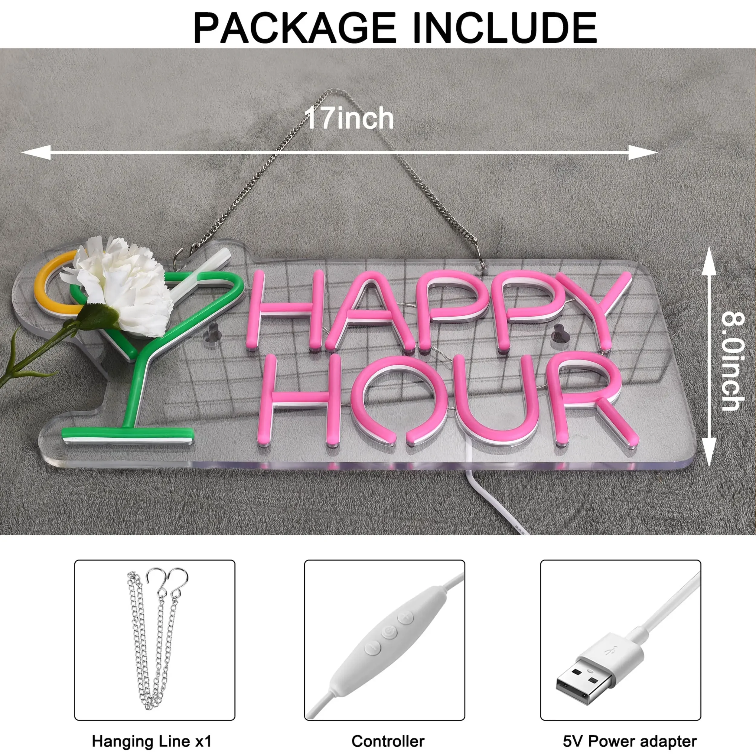 Happy Hour Neon Sign. for Wall Decoration with Dimmable Switch LED Neon Sign Bedroom Bar Hotel Party Club Office Art Light.