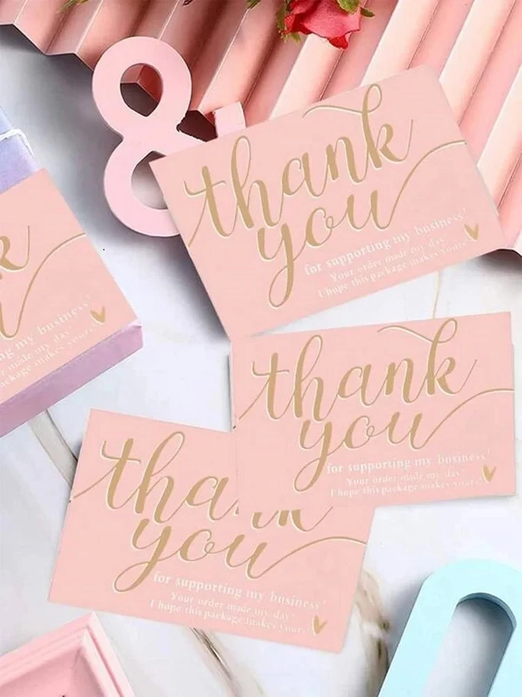 50pcs pink hot stamping thank you cards are suitable for companies and enterprises to thank and give back to customers