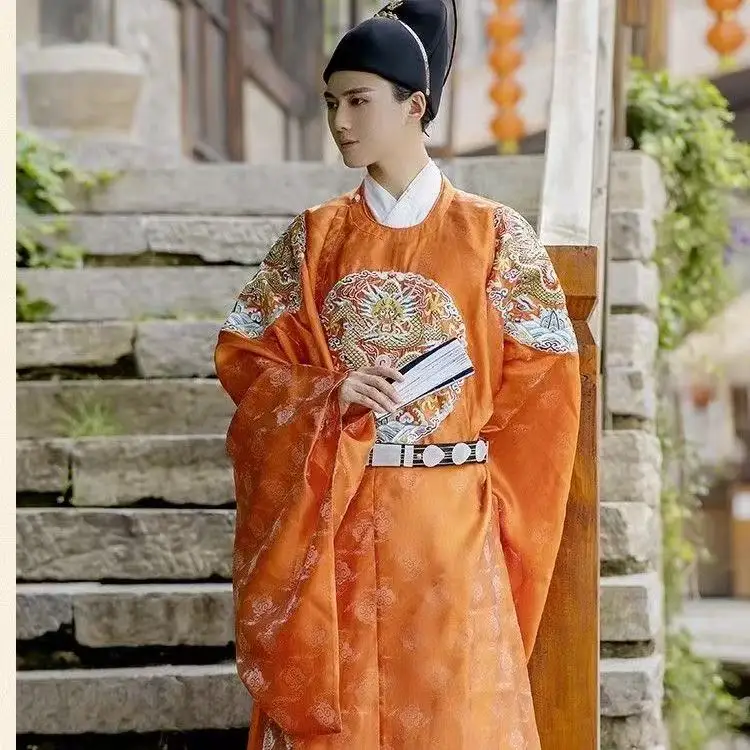 Classic Dragon Printing Hanfu Traditional Ming Dynasty Long Robe Chiense Style Wedding Groom Costume Halloween Cosplay Clothing