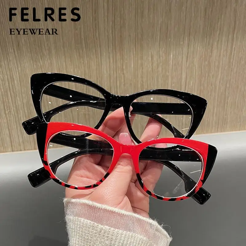 Retro Anti Blue Light Women Cat Eye Big Frame Reading Glasses Men Fashion Colorful Computer Eyeglasses Optics Presbyopia Glasses