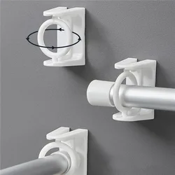 2pcs Bathroom Telescopic Rod Hanger Corner Pole Ring Self Adhesive Rotatable Curtain Rod Bracket Shower Curtain Rod Holder Ring